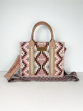 Wrangler Phoenix Aztec Western Pink Crossbody Tote Bag Purse Satchel Like New